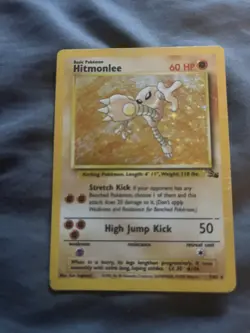 Pokemon TCG Hitmonlee Base Set Holo Fossil Card 7/62 HP Heavily Played Vintage - Image 1