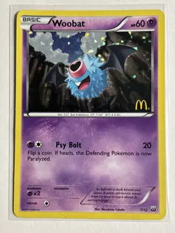 Woobat 7/12 - 2012 McDonald’s Black Star Promo Holo Pokemon Card - Image 1