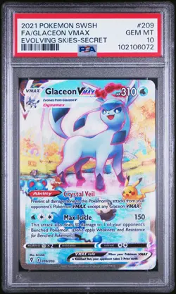 2021 POKEMON SWORD & SHIELD EVOLVING SKIES SECRET FULL ART/GLACEON VMAX PSA 10 - Image 1