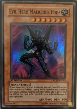 YuGiOh Evil Hero Malicious Edge Super Rare 1st Edition GLAS-EN003 - Image 1