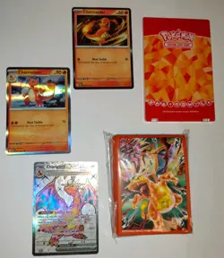 Charizard ex Pokemon Promo evolution set Obsidian flame Cards + Sleeves + Case - Image 1