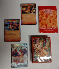Charizard ex Pokemon Promo evolution set Obsidian flame Cards + Sleeves + Case - Image 2