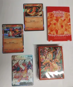Charizard ex Pokemon Promo evolution set Obsidian flame Cards + Sleeves + Case - Image 3