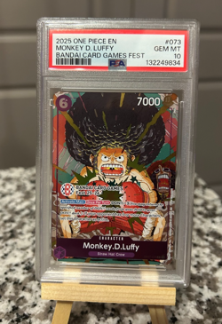 PSA 10 Monkey.D.Luffy BANDAI Card Games Fest 25-26 OP07-073 One Piece Promo - Image 1