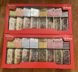 Pokemon Prismatic Evolutions 8 Mini-Tins with Promo Cards Costco 2-Pack - Image 1