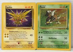 2 Vintage Pokemon Fossil TCG Trading Game Cards Zapdos 30/62 & Pinsir HOLO 9/64 - Image 1