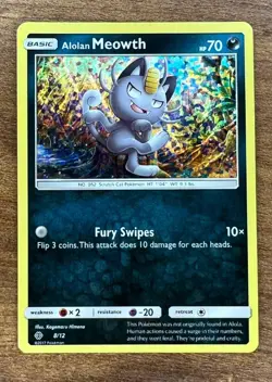 2017 Pokemon TCG Alolan Meowth 8/12 Holo Rare McDonald's Promo Card LP - Image 1