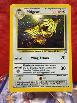 SWIRL WOTC - Pidgeot 14/130 PERFECT SWIRL- Base Set 2 Holo Pokemon Card LP/NM - Image 1