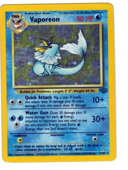 VAPOREON 12/64 POKEMON CARD 1999 JUNGLE SET HOLO RARE UNPLAYED - Image 1