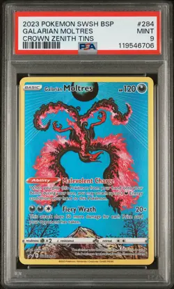 GALARIAN MOLTRES #284 BLACK STAR PROMO CROWN ZENITH TINS 2023 POKEMON SWSH PSA 9 - Image 1