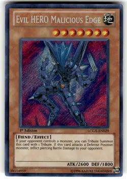 Yu-Gi-Oh TCG Evil Hero Malicious Edge LCGX-EN029 1st Ed Secret Rare NM - Image 1