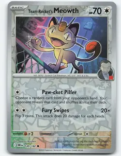 Team Rocket's Meowth #149/182 Reverse Holo Pokemon Card SV10: Destined Rivals - Image 1