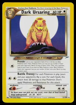 Pokemon Card - Dark Ursaring Neo Destiny 21/105 Rare Non Holo - Image 1