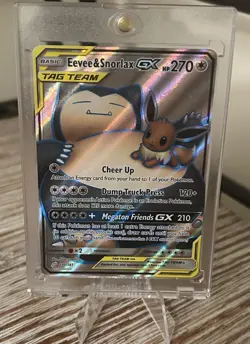 Pokemon TCG Eevee Snorlax GX Holo Ultra Rare Card Sun & Moon Team Up 171/181 - Image 1