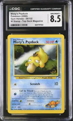 CGC 8.5 Pokemon Misty's Psyduck 54/132 2000 Gym Heroes Unlimited W Stamp Top - Image 1