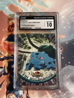 1999 Topps Pokemon Series 1 UK 1st Print Bulbasaur #1 CGC 10 Low Pop Italian - Image 1