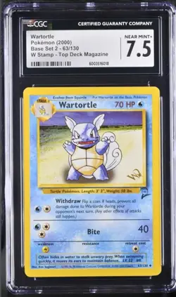 Wartortle ~ W Stamp Top Deck Promo ~ Base Set 2 ~ CGC 7.5 ~ Pokemon 2000 - Image 1