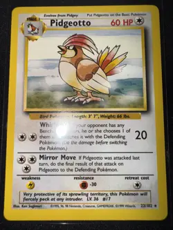 Pidgeotto - BASE SET card #22/102 - RARE - Vintage 1999 Pokemon - LP/NM - Image 1