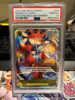 One Piece Card Game Pre Release Winner Monkey D. Luffy P-036 PSA 10 - Image 1