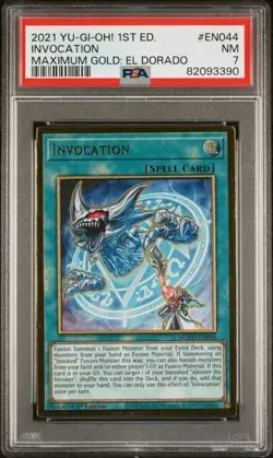 Yugioh PSA 7 NM 2021 Invocation MGED-EN044 Premium Gold Rare 1st Ed Pack Fresh - Image 1