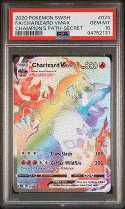 2020 Pokemon SWSH Champion's Path Charizard VMAX Secret Rare Card 074/073 PSA 10 - Image 1