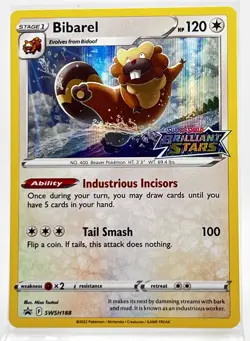 Bibarel SWSH188 Holo Pokemon Card Brilliant Stars 2022 LP Stamped - Image 1