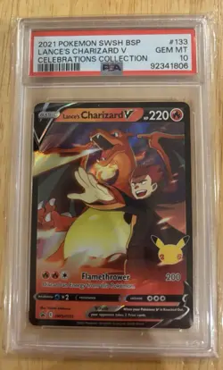 Pokemon TCG Lance's Charizard V SWSH133 Promo Card Celebrations PSA 10 - Image 1