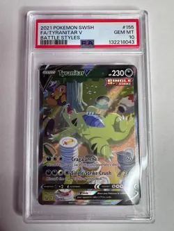 2021 POKEMON SWORD & SHIELD BATTLE STYLES #155 FULL ART/TYRANITAR V PSA 10 - Image 1