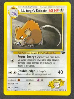 Pokemon Lt. Surge's Raticate 53/132 G2 Gym Challenge Unlimited NM - Image 1
