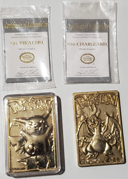 2 Qty Pokemon 23k Gold Plated Trading Cards Pikachu & Charizard - Image 3