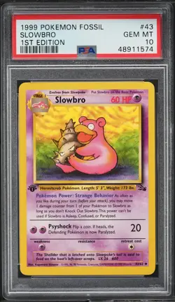 1999 Pokemon Card Fossil Set 1st Edition Slowbro #43 PSA 10 43/62 Uncommon Eng - Image 1