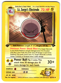 Lt. Surge’s Electrode - 52/132 - 2000 1st Edition Gym Challenge Pokemon Card NM - Image 1