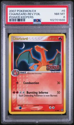 2007 POKEMON EX POWER KEEPERS #6 CHARIZARD-REVERSE FOIL PSA 8 - Image 1