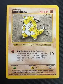 Pokemon TCG Shadowless Sandshrew 62/102 Base Set Unlimited VLP - Image 1