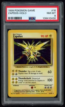 1999 Pokemon English Base Set-Holo ZAPDOS #16 PSA 8 - Image 1