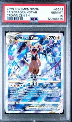 2023 POKEMON SWORD & SHIELD CROWN ZENITH #GG43 FULL ART/ZERAORA VSTAR PSA 10 - Image 1