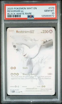 2025 POKEMON WHT EN-WHITE FLARE BLACK WHITE RARE #173 RESHIRAM EX PSA 10 - Image 1