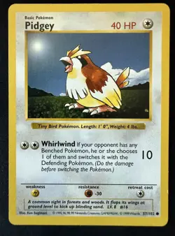 Vintage 1999 Pokemon TCG Card Pidgey Base Set 57/102 Shadowless Common - LP - Image 1
