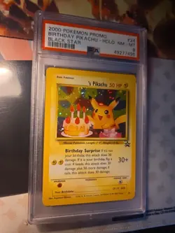 PSA 8 2000 Holo Birthday Pikachu Black Star Promo 24 WOTC Card NM-MT SWIRL LOOK - Image 1