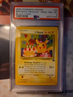 PSA 8 2000 Holo Birthday Pikachu Black Star Promo 24 WOTC Card NM-MT SWIRL LOOK - Image 2