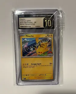 POKEMON CGC 10 GEM MINT PIKACHU WORLD CHAMPIONSHIPS 2024 #190 BLACK STAR PROMO - Image 1