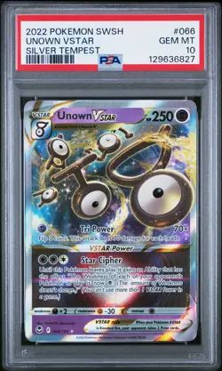2022 POKEMON SWORD & SHIELD SILVER TEMPEST #066 UNOWN VSTAR PSA 10 - Image 1