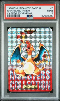 1996 Pokemon Bandai Carddass Vending Charizard Prism #006 PSA 9 Mint Red - Image 1