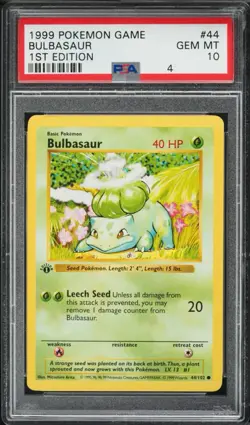 1999 POKEMON BASE SET 1ST EDITION #44 BULBASAUR PSA 10 - Image 1