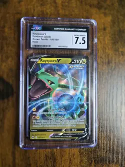 CGC 7.5 Rayquaza V 100/159 Pokemon (2023) Crown Zenith Holo Graded Slab - Image 1