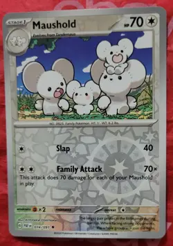 Pokemon SV: Paldean Fates - Maushold 74/091 Uncommon Reverse Holo Near Mint - Image 1