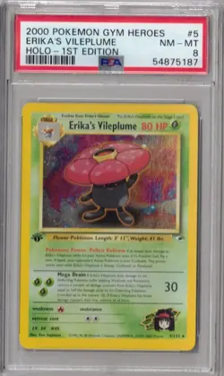 2000 Pokemon Gym Heroes 5 Erika's Vileplume Holo-1st Edition - PSA 8 - Image 1