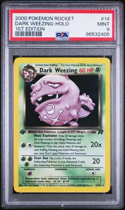2000 Pokemon Team Rocket Dark Weezing 1st Edition Holo Rare #14 PSA 9 Mint - Image 1