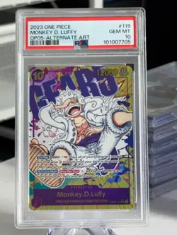 One Piece 2023 Gear 5 Monkey D Luffy OP05-119 English PSA 10 Alt Art SEC Card - Image 1