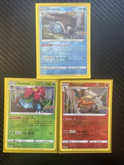 Pokemon 3 Card Holo Rares Venusaur / Blastoise / Charizard Pokemon GO - All NM - Image 1